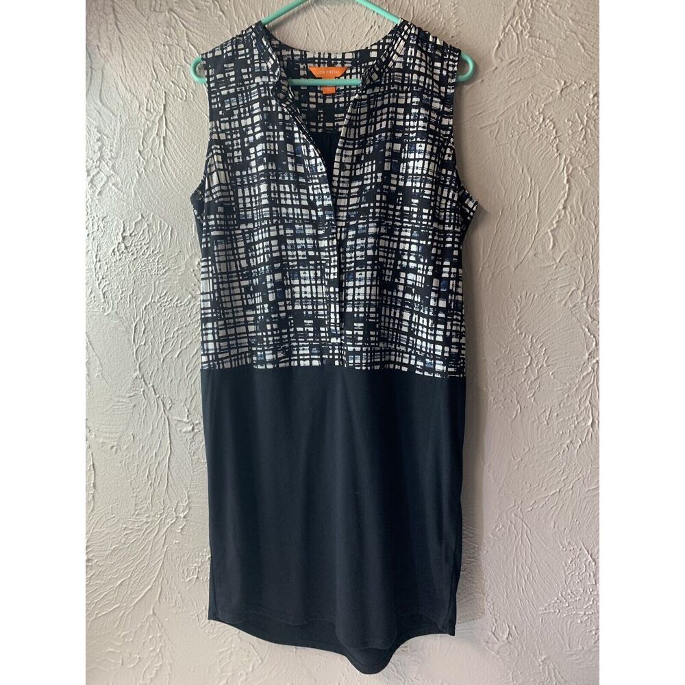 Joe Fresh Dress Sleeveless Size Medium Black White‎ Checkered Upper V Neck
